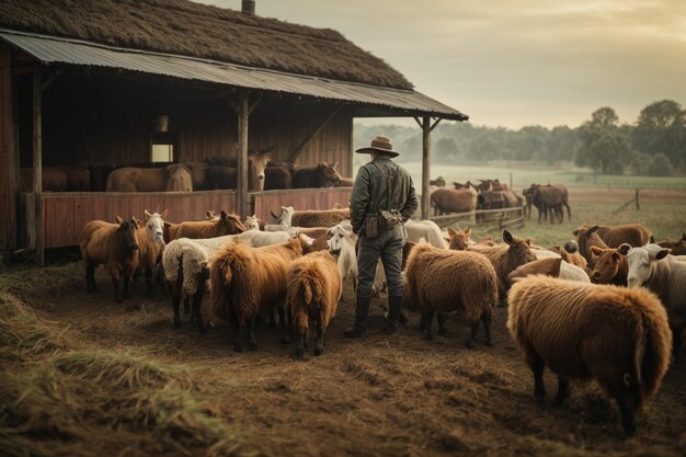 Tema agrícola con muchos animales ar c