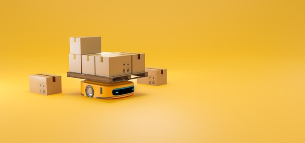 Tema amarelo do veículo AGV, renderização de ilustração 3D