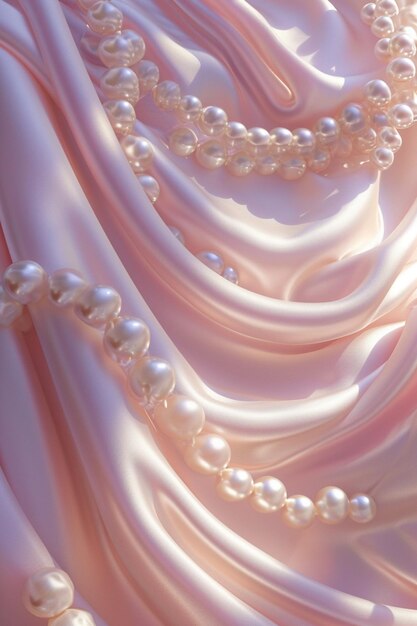 un tema de arte digital 3D que muestra un elegante drapeado de perlas blancas