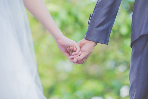 Tema de la boda, sosteniendo las manos de los recién casados