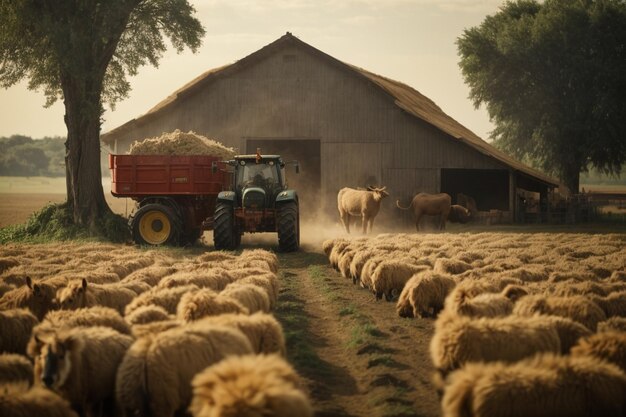 Tema de agricultura com muitos animais arc