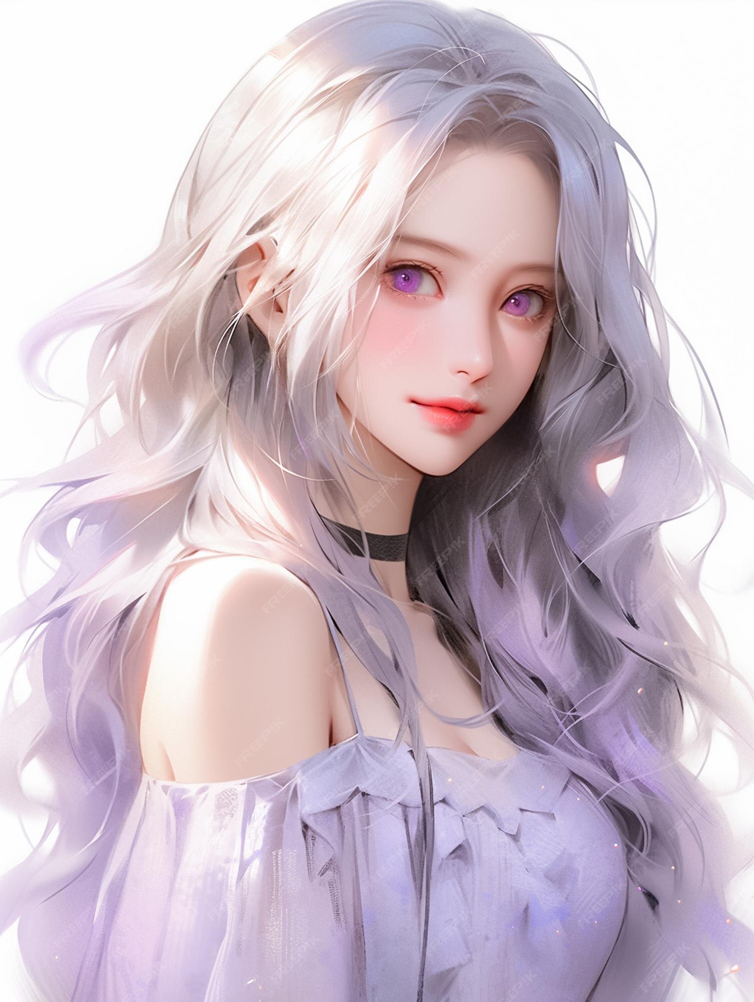 Anime fofo posando para foto cabelo rosa branco kemonomimi estilo realista  zbrush niji 5