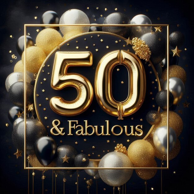 Foto tema de aniversário de 50 anos com decoração dourada