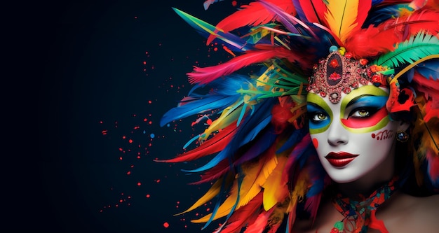 Tema de carnaval com ilustração com máscara e penas de pavão