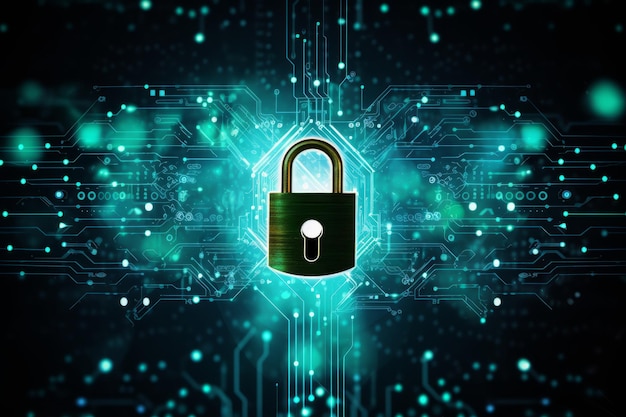 Tema de cibersegurança com cadeado e dados