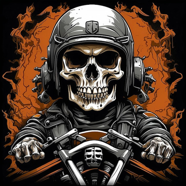 Tema de crânio e motocicleta Vector TShirt Design criado com IA