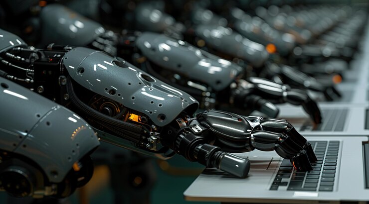 Foto tema de rpa de automação de processos robóticos com pessoa usando um computador portátil
