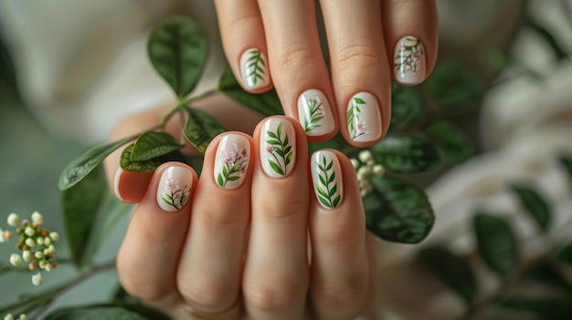 Tema de verão unhas design de arte mãos de mulheres com bonita manicure floral conceito de salão de beleza