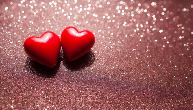tema del día de San Valentín fo Dos corazones entrelazados en el amor establecido en brillo con un telón de fondo abstracto soñador