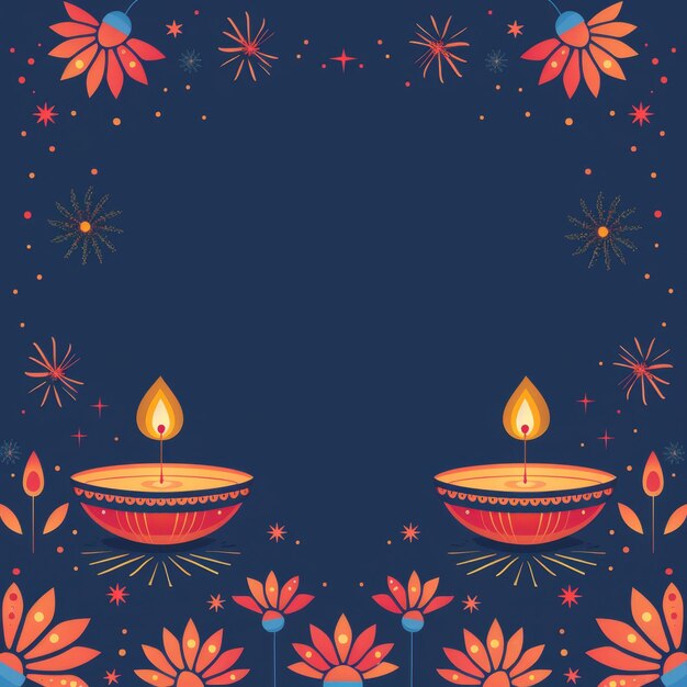 Tema de Diwali minimalista con lámparas geométricas, streamers y borda de luces de hadas