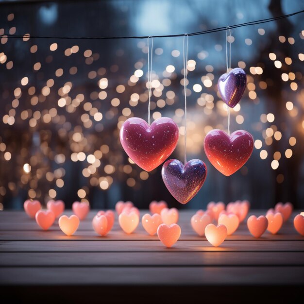 Tema do Dia dos Namorados Decoração em forma de coração graciosamente definida em fundo desfocado Para Social Media Post