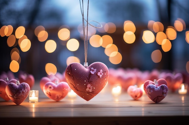 Tema do Dia dos Namorados Decoração em forma de coração graciosamente definida em fundo desfocado