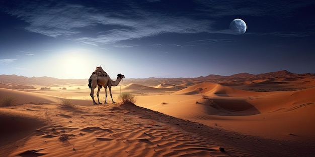 El tema de eidaladha la fiesta del lugar de sacrificio para texto camello en el desierto generativo ai