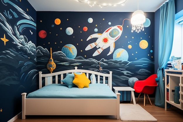 Foto tema del espacio diseño ecológico creativo y brillante de una habitación infantil