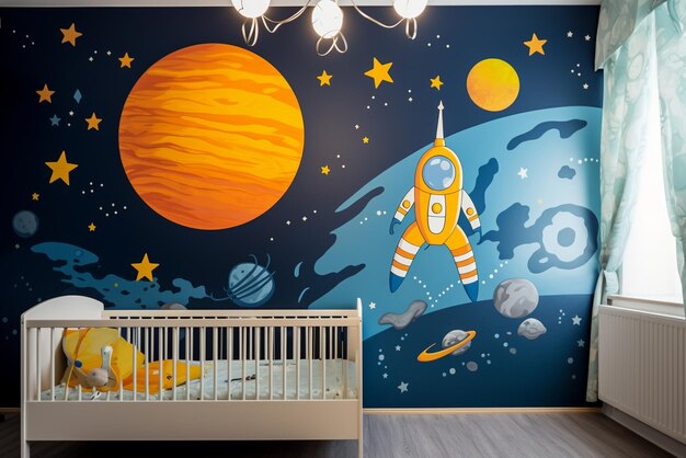 Foto tema del espacio diseño ecológico creativo y brillante de una habitación infantil