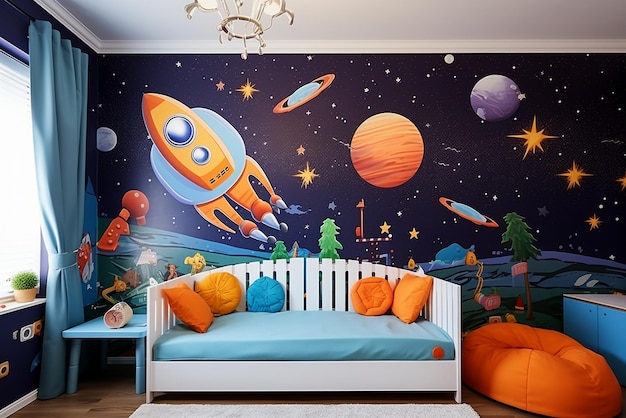 Tema del espacio Diseño ecológico creativo y brillante de una habitación infantil