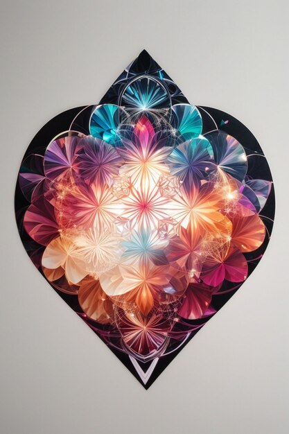 Foto tema fractal maqueta de corazón de cristal arte estereometría matemáticas arte fantasía arte la flor de la vida