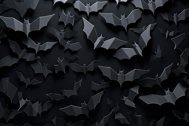 Tema de Halloween de patrones sin fisuras de murciélagos de papel negro sobre gris