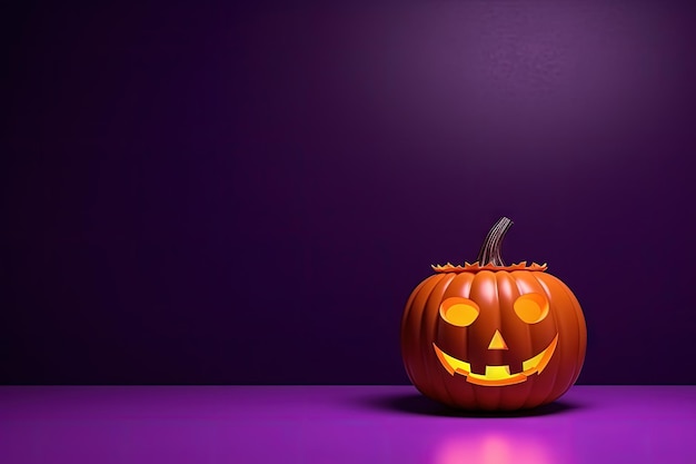 Tema de Halloween podio naranja calabaza fondo púrpura espacio de copia