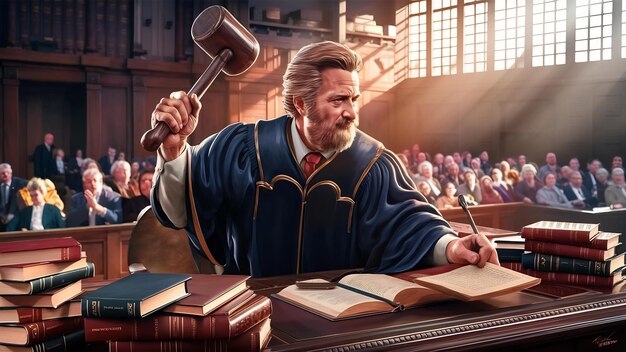 Foto tema de la ley martillo del juez libros de escritorio de madera