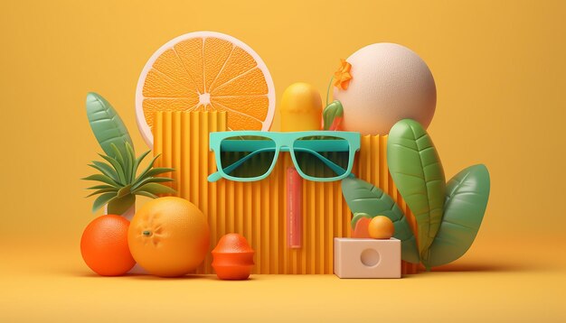 Tema mínimo de verano en 3D Concepto genial para anuncios de verano