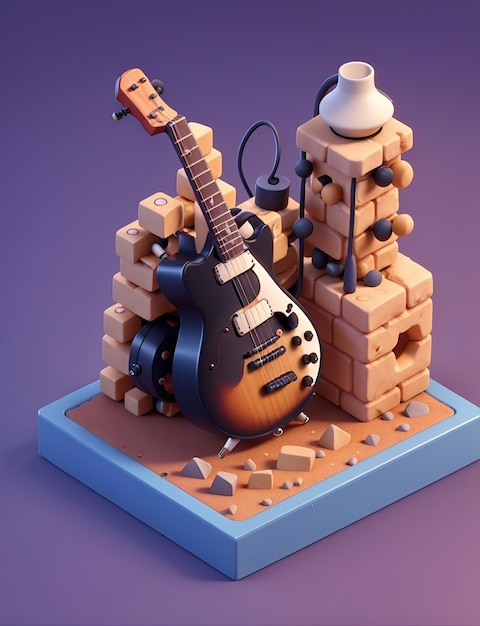 Tema de música diseño 3D isométrico muy detallado