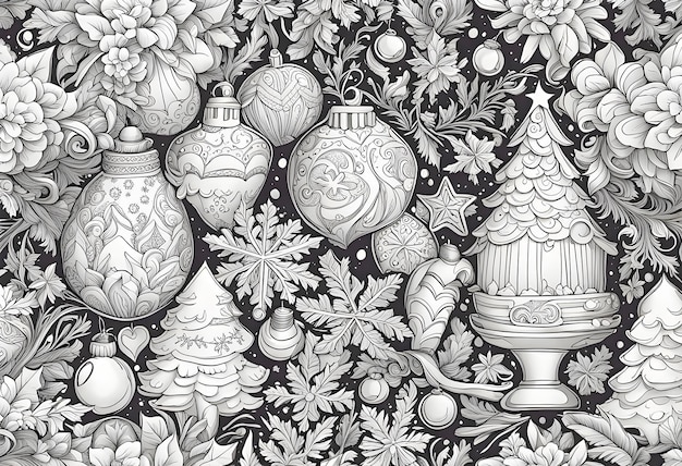 Tema de Navidad línea arte doodle dibujos animados patrón perfecta ilustración Feliz Navidad