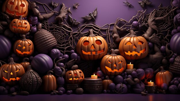 Foto tema de paisaje de halloween en 3d fondo de escena mínima ia generativa