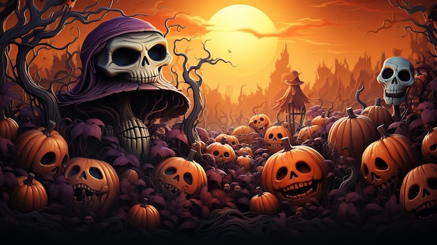 Foto tema de paisaje de halloween en 3d fondo de escena mínima ia generativa