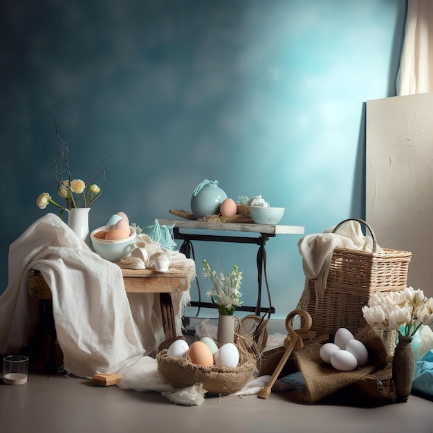 Tema de Pascua con huevos de Pascua