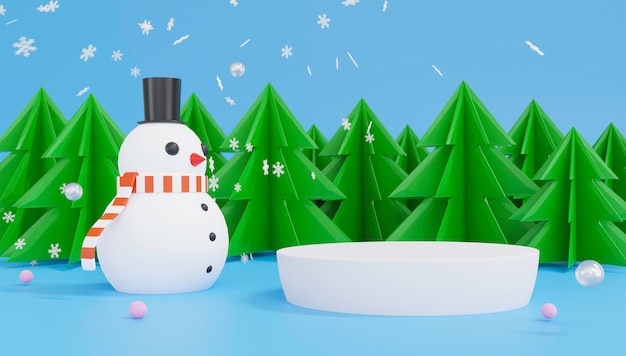 Tema de podio de renderizado 3D Feliz Navidad y próspero año nuevo.