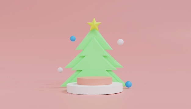 Tema de podio de renderizado 3D Feliz Navidad y próspero año nuevo.