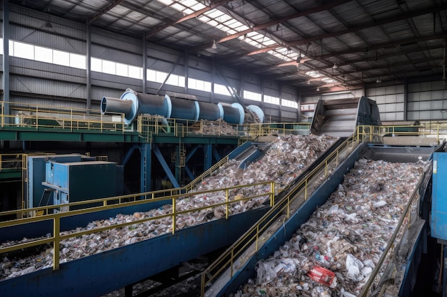 Foto el tema del reciclaje de desechos podría representar una instalación donde los desechos se clasifican y procesan para su reutilización ia generativa