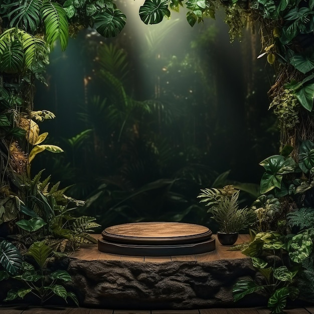 Tema de la selva de madera del escenario del producto