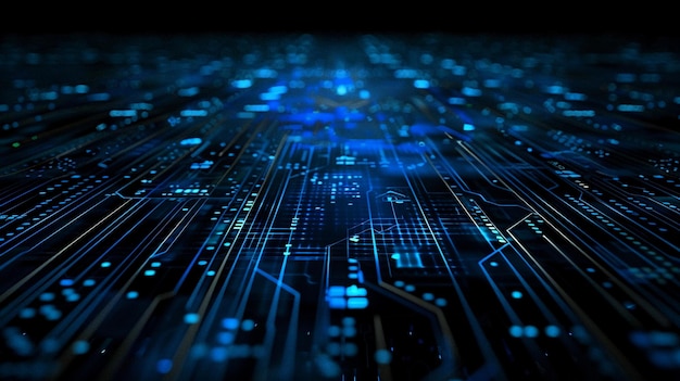 Tema de tecnología Fondo negro con azul resalta vibraciones futuristas y tecnológicas