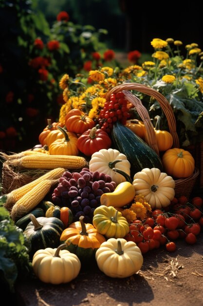 Foto tempada de colheita cornucópia frutas legumes mercado de agricultores