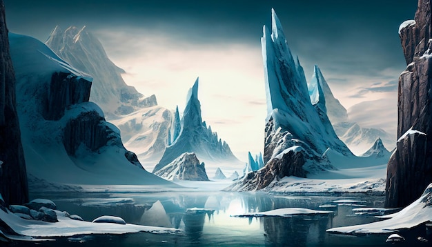Témpanos de hielo y icebergs en el frío Ártico en el calentamiento global IA generativa