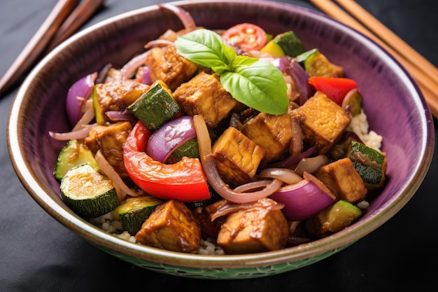 Tempeh salteado con verduras frescas