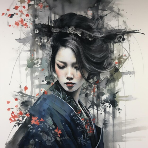 Tempera pintura litografia japonesa barril de maçã pintura acrílica sumi e arte ukiyo e estilo de arte