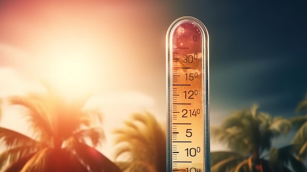 Temperatura tropical medida con un termómetro exterior ola de calor global Generative Ai