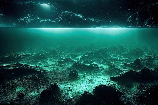 Foto tempestade com grandes ondas nas rochas na paisagem noturna