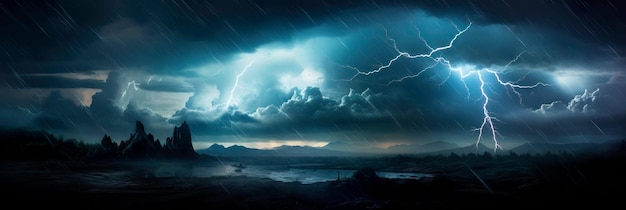 tempestade com relâmpagos cruzando o céu mostrando o poder bruto e a natureza dinâmica das forças da natureza IA generativa