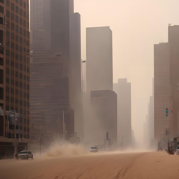 Foto tempestade de areia de poeira com arte generativa de construção de cidade por ia