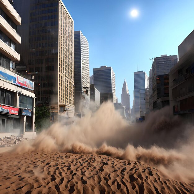 Foto tempestade de areia de poeira com arte generativa de construção de cidade por ia