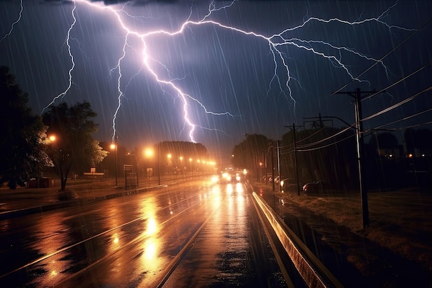 Tempestade de chuva forte com relâmpagos