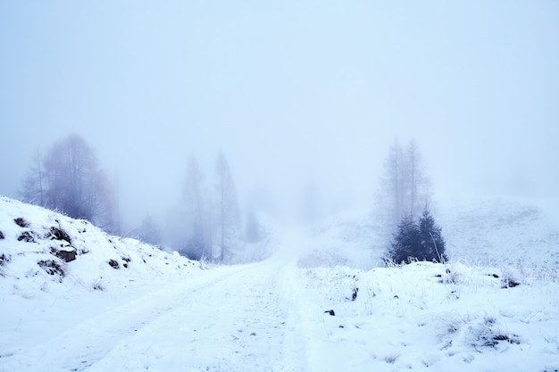 Tempestade de inverno perto de montanhas de Belluno
