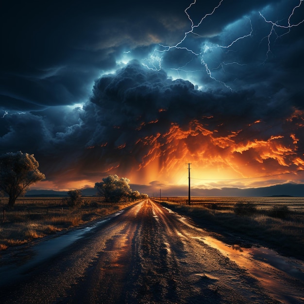 Tempestade de raios atinge a estrada