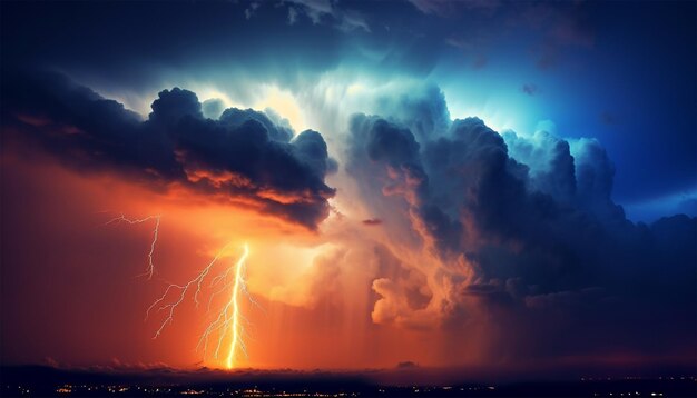 Foto tempestade de relâmpagos nuvens de fundo natureza mal-humorada colorida o céu tempestade tempo