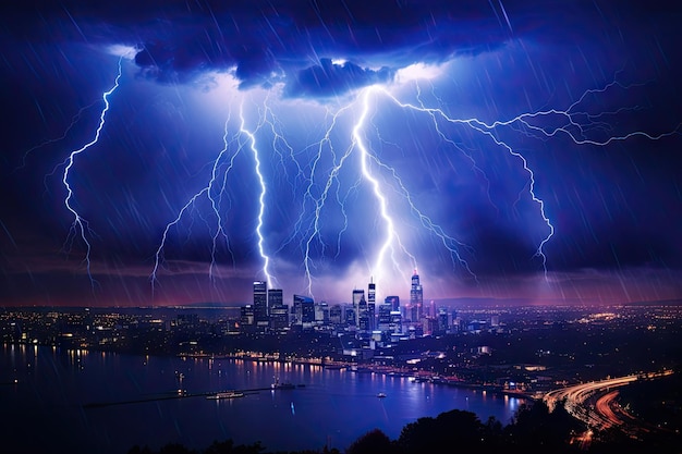 Tempestade de relâmpagos sobre a cidade