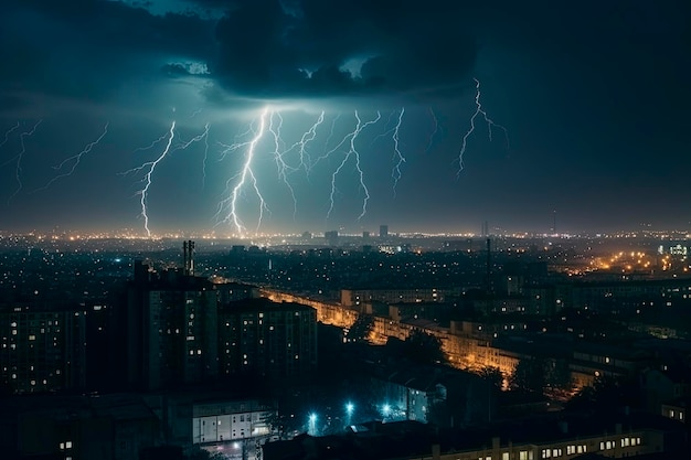 Tempestade elétrica Noite Cena dramática quando relâmpagos iluminam o céu escuro e tempestuoso